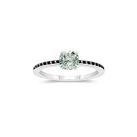 0.23 Cts Black Diamond & 0.85 Cts AAA Green Amethyst Engagement Ring in 14K White Gold