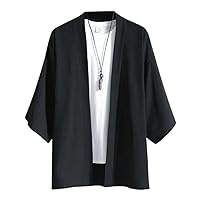 Men's Beach Shirt Black and White Kimono Style