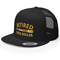 Retired Drug Dealer Premium Trucker Hat High Crown Flat Bill Adjustable Cap - Funny Dare Gag Gift Joke