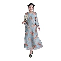 Silk Floral Printed Modified Hanfu Loose Dress 2628