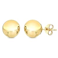 The Diamond Deal 14k REAL Yellow Gold Shiny Ball Stud Earrings For Women in many Sizes and Gagues and With Push backs Closure (3MM, 4MM, 5MM, 6MM, 7MM, 8MM or 10MM Size)