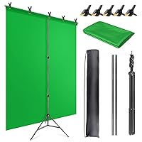 5X6.5ft Green Backdrop Kit with T-Shape Stand, Portable Green Screen Background Support Stand Kit with Carrying Bag & Clamps for Streaming, Video, Zoom