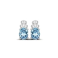 8x6mm Oval Aquamarine 925 Sterling Silver Solitaire Women Wedding Friction Back Studs Earrings