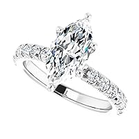 14K Solid White Gold Handmade Engagement Ring 6 CT Marquise Cut Moissanite Diamond Solitaire Wedding/Bridal Ring For Woman/Her Perfect Ring
