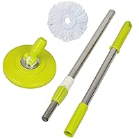Spin Mop Pole Handle with Microfiber Replacement Head for Floor Mop 360 Degrees Home Floor Cleaning Scraper for Home Office Green