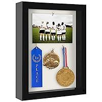 8.5x11 Shadow Box Frame in Black with Soft Linen Back - Engineered Wood with Shatter-Resistant Glass, and Hanging Hardware for Wall and Tabletop Display
