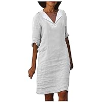 Women's Dresses 2024 Casual Summer Dress Casual Mid-Sleeve T Shirts Dress V Neck Solid Color A, S-3XL