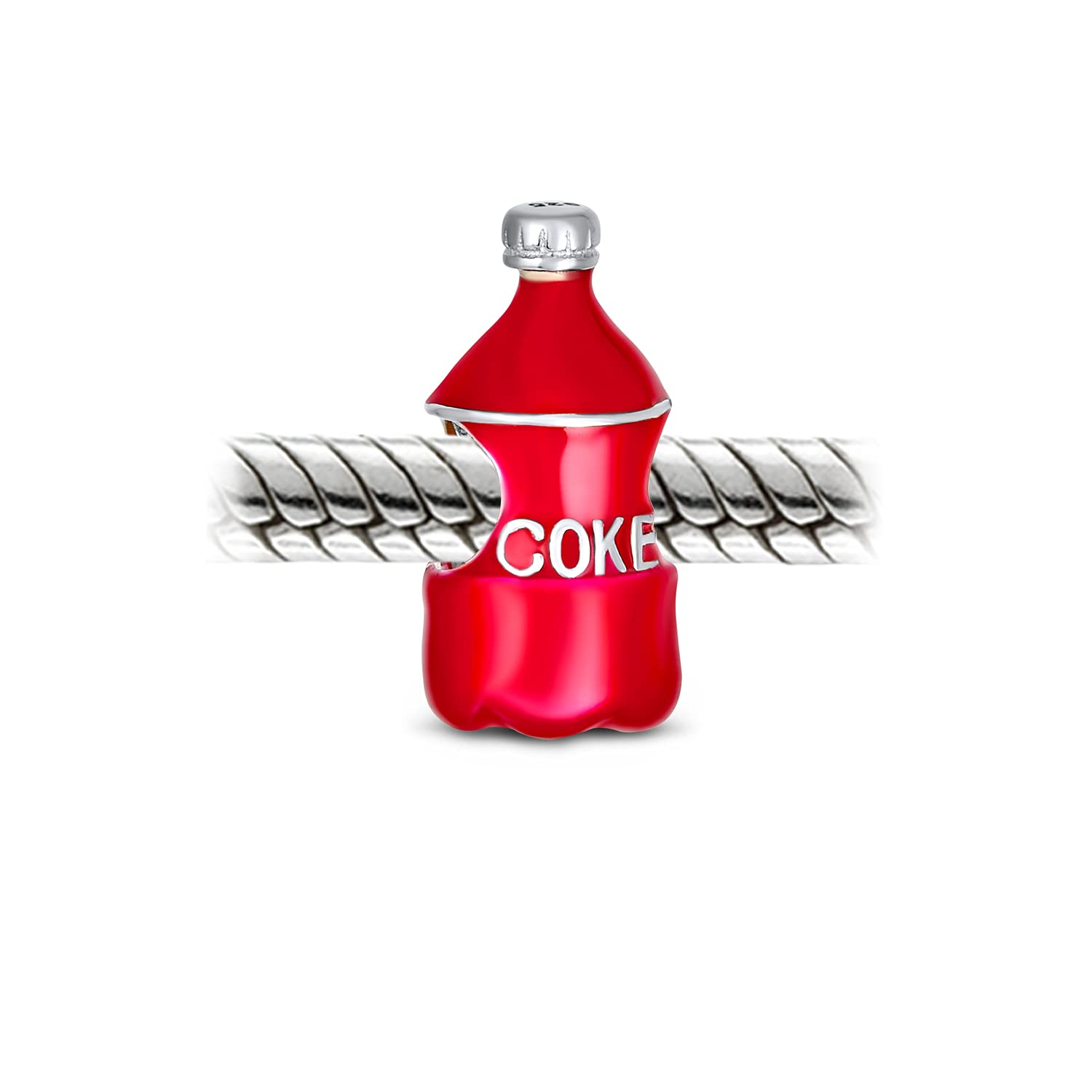 Soda Lover Red Enamel Drink Coke Bottle Charm Bead For Women Teen .925 Sterling Silver Fits European Charm Bracelet