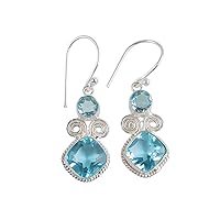 925 Sterling Silver Drop & Dangle Earrings with Cushion Cut and Round Gemstones - Elegant Handcrafted Jewelry for Women