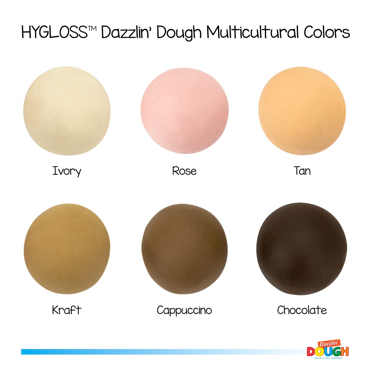 Hygloss Products Unscented Dazzlin' Dough Modeling Clay, Unscented, Safe & Non Toxic, 1 lb of 6 Various Skin Inspired Colors for Arts & Crafts, Multicultural Projects, Learn & Play (4716)