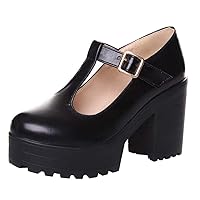 Caradise Womens T Strap Mary Jane Platform Shoes Round Toe High Block Heel Pumps