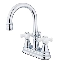 Kingston Brass KS2611PX Governor 4-Inch Centerset Lavatory Faucet with Brass Pop-Up and Porcelain Cross Handle, Polished Chrome