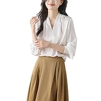 Women's Stylish Blouses Korean Casual Vintage Shirts Simple Office Wear Work Long Sleeve Top