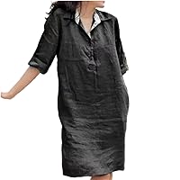 Women' Casual Shirt Long Dress Oversized Lapel V-Neck Buttons Neckline Sleeve Solid Female