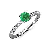Round Emerald and Diamond 1.25 ctw Women Solitaire Plus Engagement Ring 14K Gold