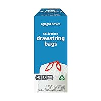 Amazon Basics - Tall Kitchen Trash Bags, 13 Gallon 10% Post Consumer Recycled Content, Unscented 45 pack