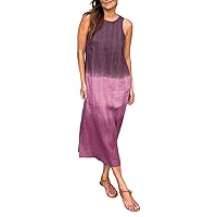 Women's Casual Cotton and Linen Sleeveless Slit Gradient Tie Dye Long Dress Ruffle Summer Dress