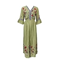 Women's Dress Female Lotus Leaf Sleeve Cotton Linen Embroidery Flower Dress A-Line Retro Sweet Clothing
