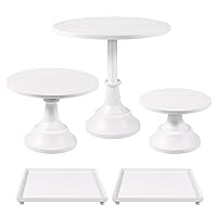 White Cake Stand, 5Pcs Metal Cake Display Stand, Dessert Table Decorations Set for Christmas Wedding Birthday Parties Anniversary (3 Round Cake Stands & 2 Dessert Tray)