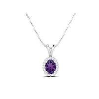 925 Sterling Silver Forever Classic 8X6 MM Oval Shape Natural Purple Amethyst Solitaire Pendant Necklace