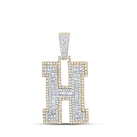 10K Two-tone Gold Mens Baguette Diamond H Initial Letter Charm Pendant 2 Ctw.