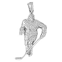 14K White Gold Hockey Player Pendant