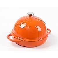 Cast Iron Bread Cloche, Dia. 7.8inch/20cm, Sourdough Baking Pan Enameled Orange