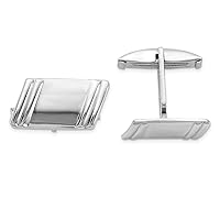 925 Sterling Silver Engravable Rhodium Plated Diagonal Stripes Cuff Links Measures 15.5x9.5mm Wide Jewelry for Men