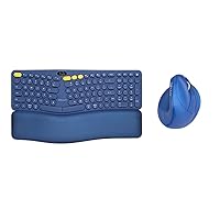 DeLUX Wireless Ergonomic Keyboard GM903 and Vertical Mouse M618mini Blue