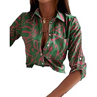 Blouses Women Casual Long Sleeve Print Shirts Office Elegant Button and Blouse Autumn Winter Slim Pocket Top