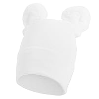Newborn Hospital Hat White - 2 ply Hospital Fabric - Infant Baby Hat Cap with Cute Fuzzy Bear Ear