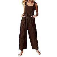 Jumpsuits For Women Casual 2024 Patchwork Dual Pocket Dressy Jumpsuit Boho Print Wide Leg One Piece Overalls Romper