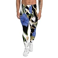 Men’s Leggings Workout Gym Pants Activewear Blue Stripe Onyx Frost White