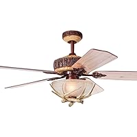 Antler Rustic Ceiling Fan with Lights and Remote, Modern Chandelier Fan Light, Indoor Cabin Electrical Fan with 5 Wood Blades for Hunting, Farmhouse, Bedroom Living Room(52