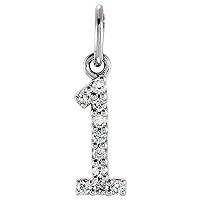 14k White Gold Numeral 1 Polished .05 Carat Natural Diamond Sport game Number Charm Pendant Necklace Jewelry for Women