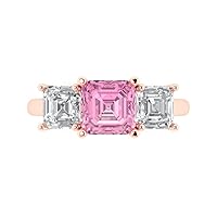 Clara Pucci 3.35 Square Emerald Baguette cut 3 Stone W/Accent Pink Simulated Diamond Anniversary Promise Bridal ring 18K Rose Gold
