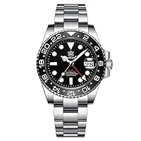 AMOY Men GMT Watch 41MM Automatic Mechanical Wristwatch Diver 30ATM Waterproof BGW-9 Luminous Sapphire Ceramic Bezel NH34