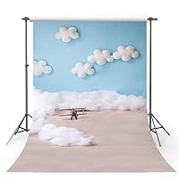 MEHOFOTO 6x8ft Cute Cartoon Blue Sky and White Cloud Boy Baby Birthday Party Banner Decoration Pilot Aircraft Bokeh Backdrops Props for Photography