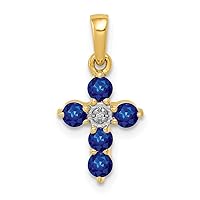 14k Gold Sapphire and Diamond Religious Faith Cross Pendant Necklace Measures 17.5x8.7mm Wide Jewelry for Women