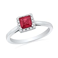 Sterling Silver Red Ruby and Round Diamond Engagement Ring (0.85 Cttw)