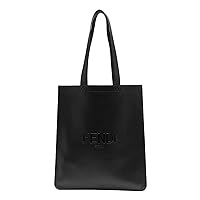 FENDI Roma Embossed Logo Black Calf Leather Large Shopping Tote Bag