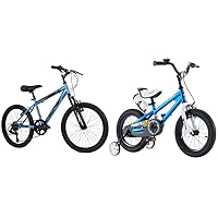 Huffy Kids Hardtail Mountain Bike for Boys, Stone Mountain 20 inch 6-Speed, Metallic Cyan (73808) & RoyalBaby Kids Bike Boys Girls Freestyle BMX Bicycle with Training Wheels Gifts, Blue