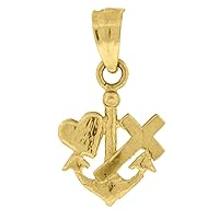 10k Yellow Gold Unisex Nautical Ship Mariner Anchor Love Heart Religious Faith Cross Charm Pendant Necklace Measures 17.1x9.30mm Wide Jewelry for Women