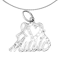 Gold Saying Necklace | 14K White Gold I Love Music Saying Pendant with 16