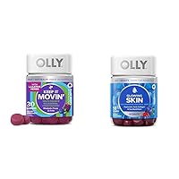 OLLY Constipation Relief Gummies with Rhubarb, Prunes, Amla Plum Berry Flavor 30ct and Glowing Skin Gummy with Hyaluronic Acid, Collagen, Sea Buckthorn 25 Day Supply Plump Berry 50 Count