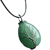 Natural Gemstone Green Jade Tree of Life Pendant Necklace