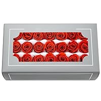 A Grade 2-3cm Preserved Rose, Top Grade Natural Eternal 21 Pieces/Box Real Roses, Eternal Rose for Mother's Valentine's Day Birthday Gifts Wedding Home Party Decor DIY Essential (Vermilion)