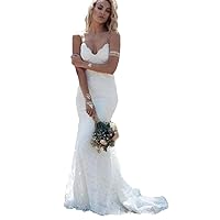 Sexy Spaghetti Strap Lace Wedding Dress Mermaid Open Back Sweep Train 2022 Beach Bridal Gown