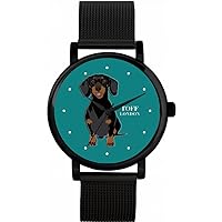 Black Dachshund Dog Watch Ladies 38mm Case 3atm Water Resistant Custom Designed Quartz Movement Luxury Fashionable