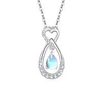 CUOKA MIRACLE Moonstone Infinity Necklace 925 Sterling Silver Necklace Love Pendant White Gold Plated Necklace Jewelry Gifts for Women Men Girls, Metal, Moonstone